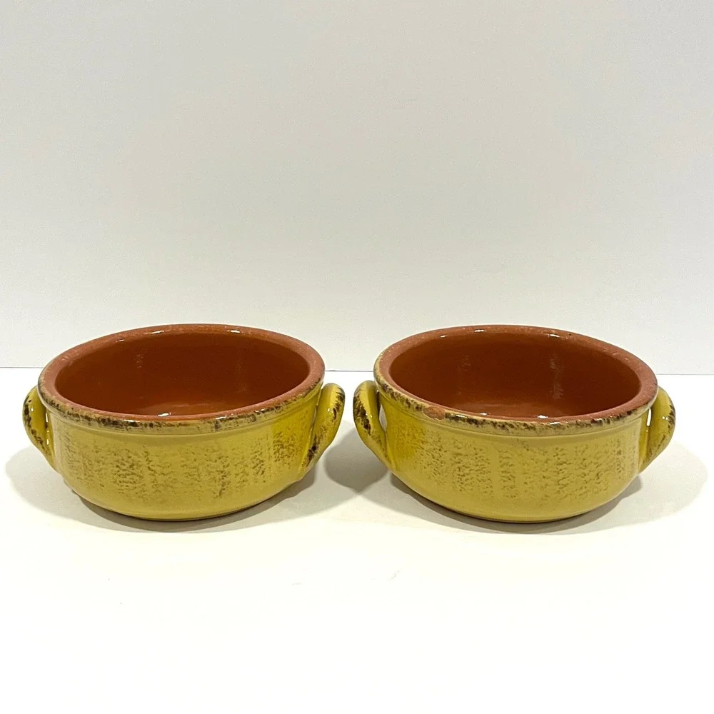 De Silva Italy Terracotta Soup Bowls Set of 2 Mustard Yellow Ceramic Crocks